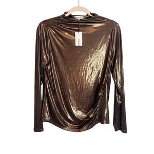 Calvin Klein Gold Brown Shimmer top Mock Neck Long Sleeve shirt NWT size M